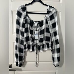 Just Polly New York Women’s Plaid Top Black & White Size X-Large NWT